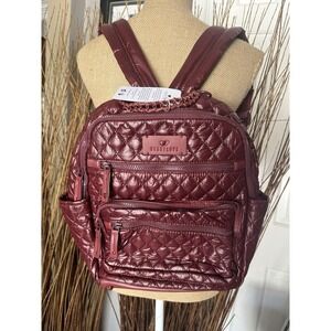 HeartLove Quilted Leather Backpack Burgundy Multi Pocket Travel Bag NWT
